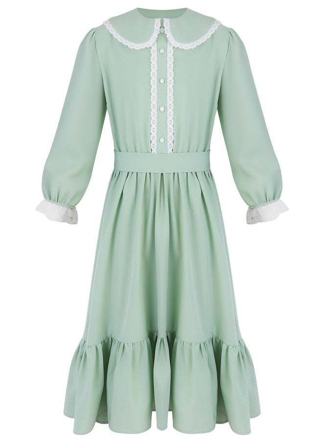 ZhouBoat Pioneer Girl Dress Costume Colonial Prairie Dress Victorian Costumes for Girls,8 Years Green - Image 1